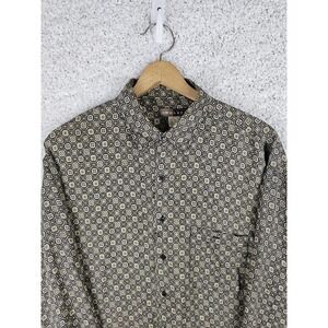 Vintage Western Geometric Medallions 100% SILK Button Down Shirts Men's Large